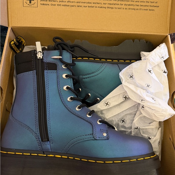 Dr. Martens Women's Jadon HDW II, Deep Blue Platform Combat Boots - Picture 2 of 8